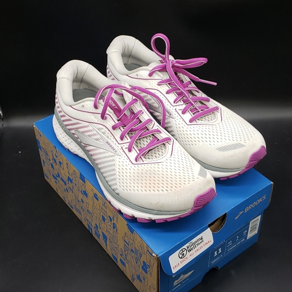 Brooks Shoes - Brooks Ghost 12 White Purple Running Shoes Lace up